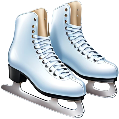 An icon featuring a pair of elegant figure skates standing on the smooth ice of a rink, with sparkling ice beneath them. The background shows a grand ice arena with bright lights and empty stands, highlighting the beauty and grace of figure skating. Transparent background. emoji