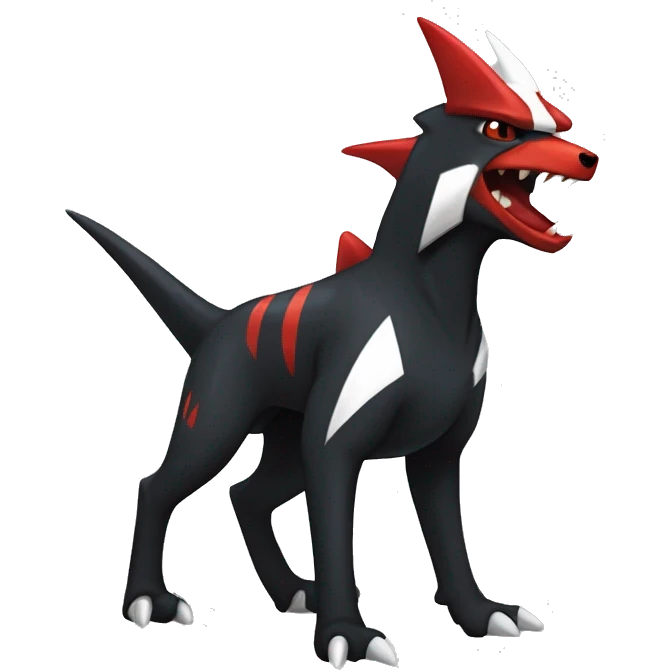 Black Cool Edgy Nargacuga-Houndoom-Garchomp Fakémon with Red and white Edgy markings emoji