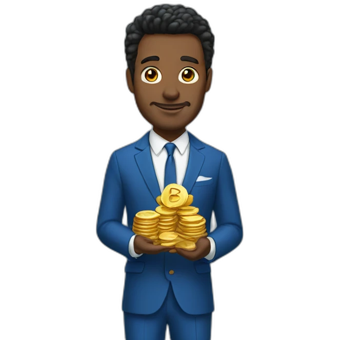 Posh-man-with-blue-suit-holding-gold emoji