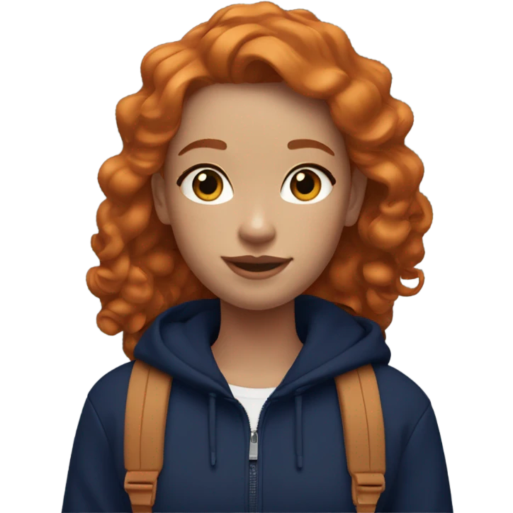Ginger girl wearing navy blue AirPod max’s emoji