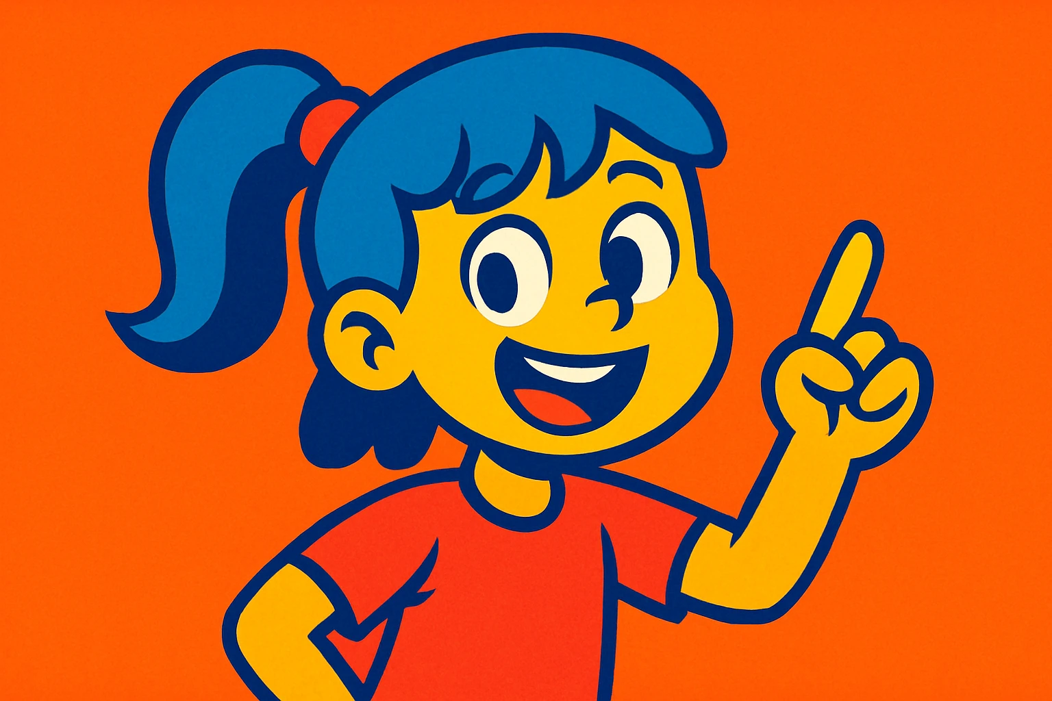 girl smiling and pointing her finger, vibrant cartoon style emoji