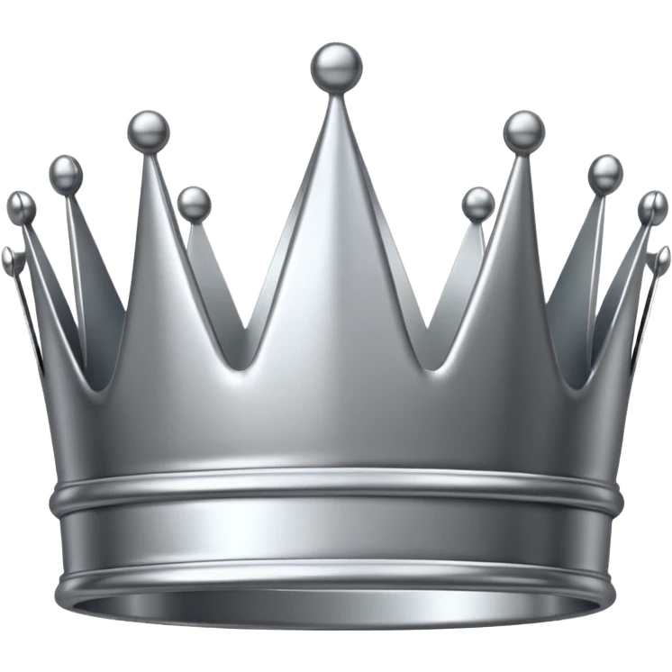A luxury silver crown emoji, chrome metallic finish, smooth rounded edges, subtle sparkle, polished reflective surface, cute proportions, iOS emoji style, centered on a clean white background, soft studio lighting, no outlines emoji