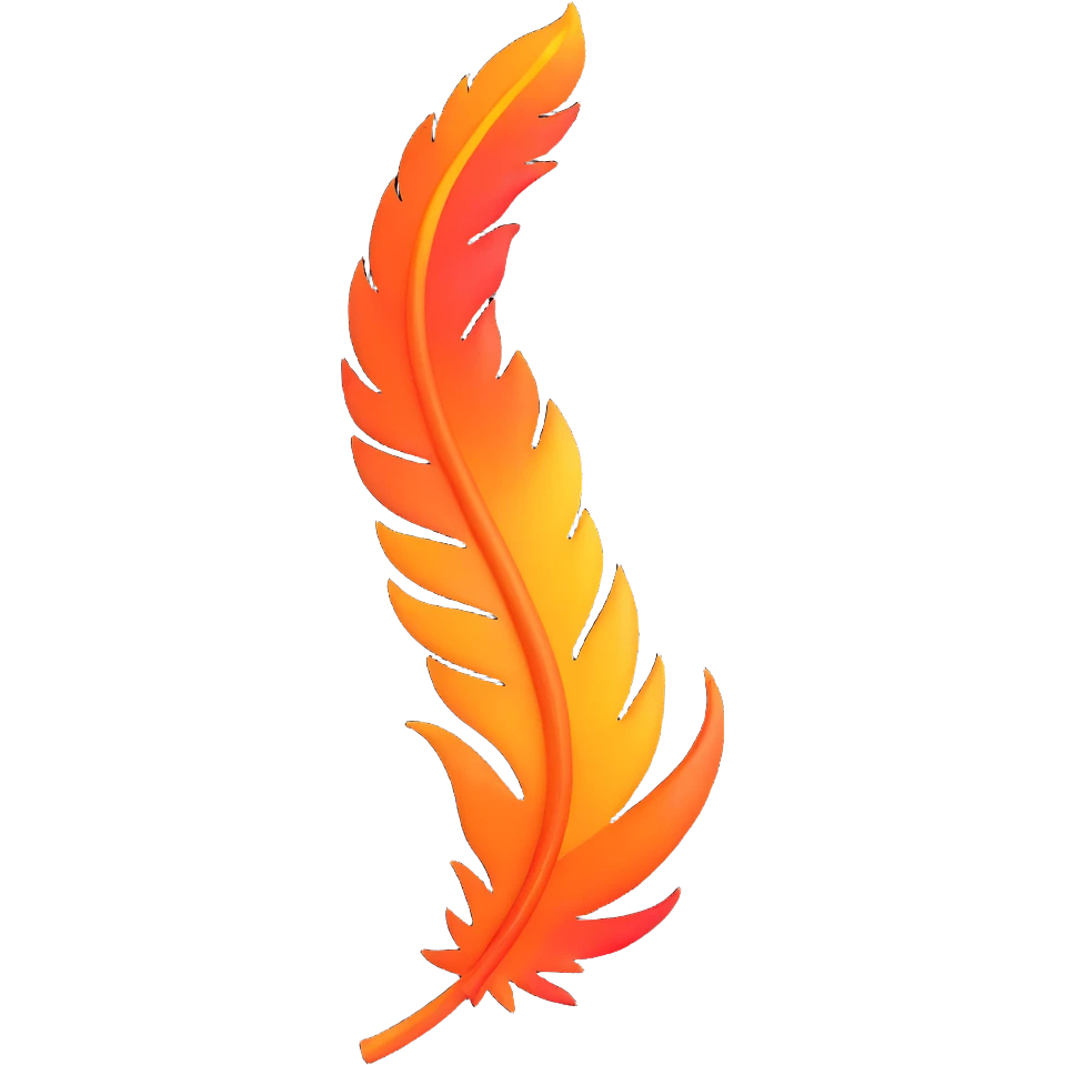 burning phoenix feather, intense orange and red flames, mystical aura emoji