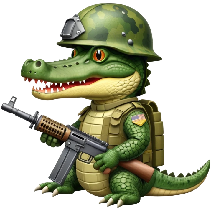 Crocodile with military helmet and artillery weapons emoji