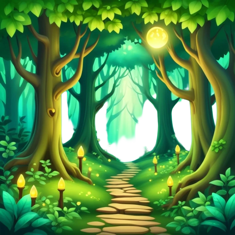 enchanted forest scene with lush green trees and magical glowing accents emoji
