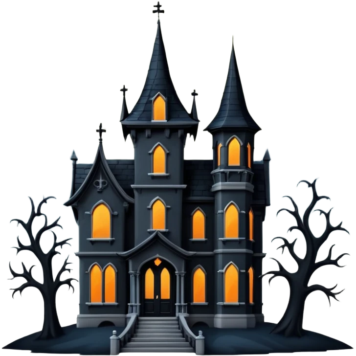 Dark Halloween mansion with a moon behind  emoji