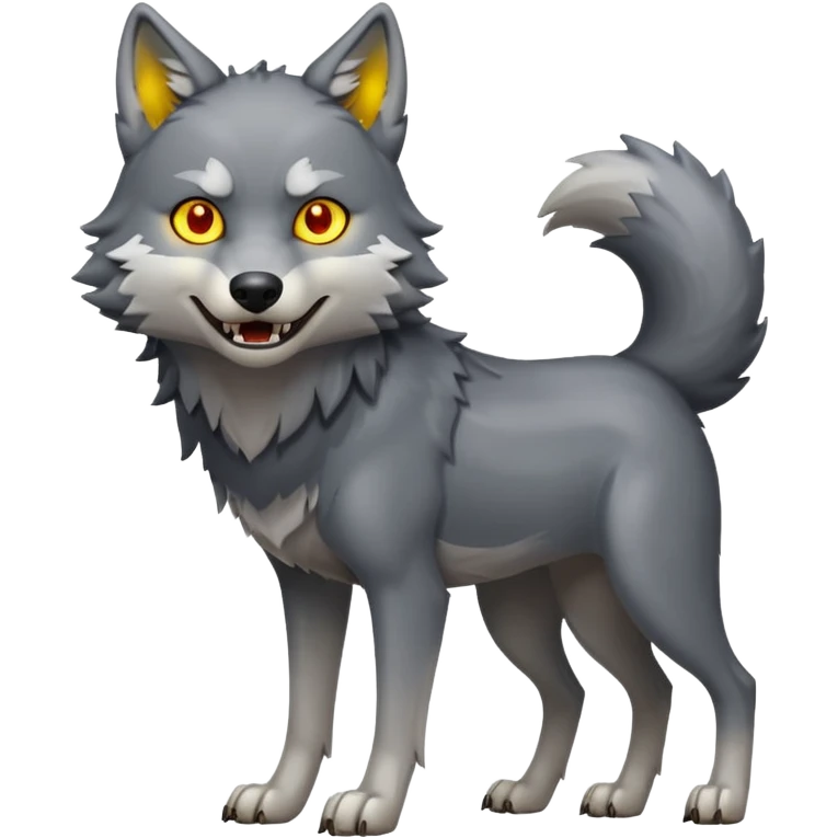 Where wolf with glowing yellow eyes looking at the camera standing on two legs  emoji