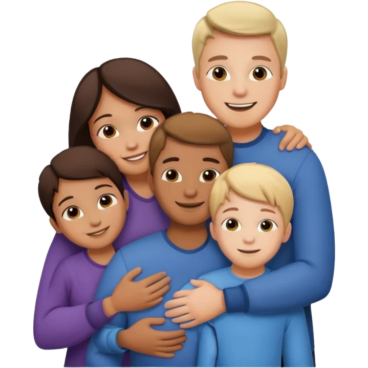 family of 5 hugging each other. including parents, sister and youngest brother emoji
