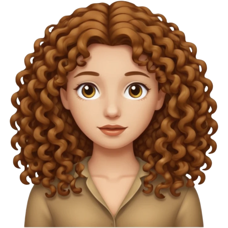pale woman with ne meter long brown curly hair, middle part emoji