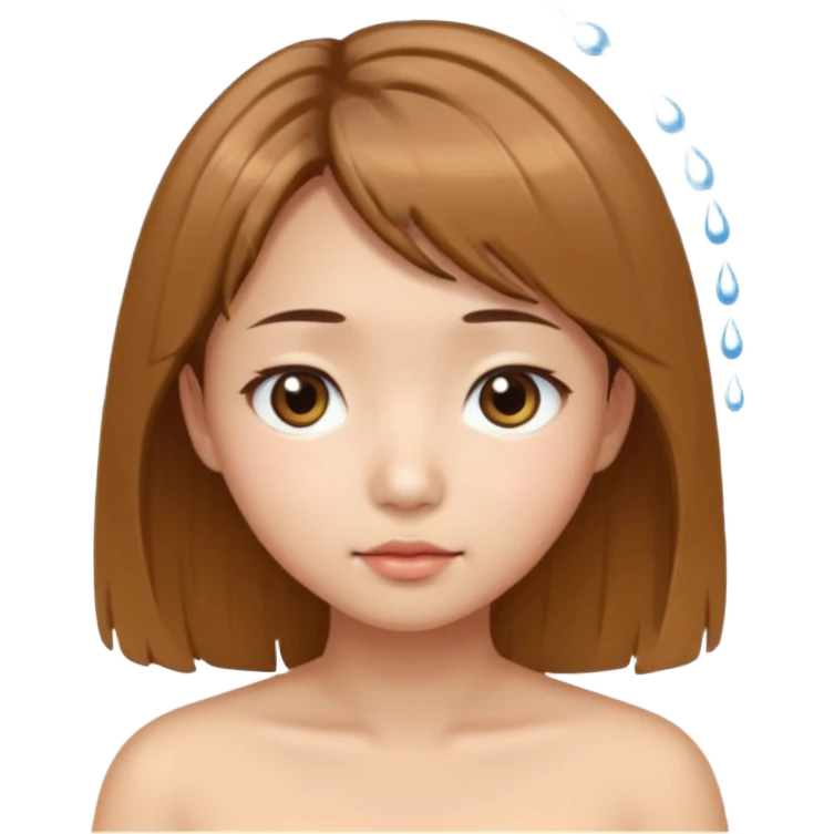asian girl with round protruding eyes shower length hair. emoji