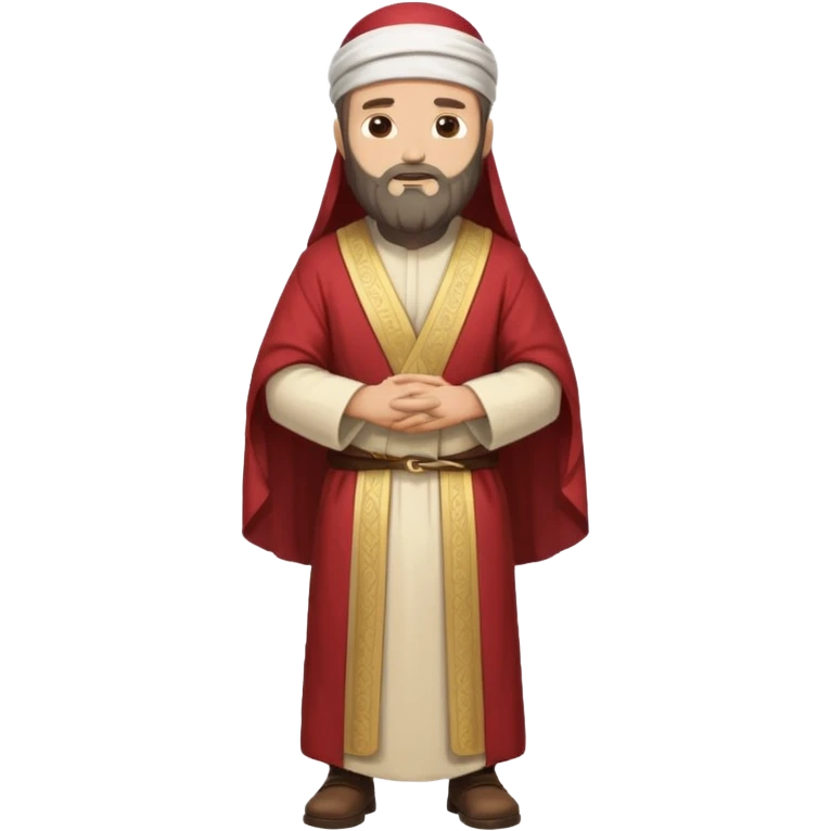fullbody Pharisee, arms crossed, looking stern, traditional robes, beard, head covering, standing, emoji style emoji