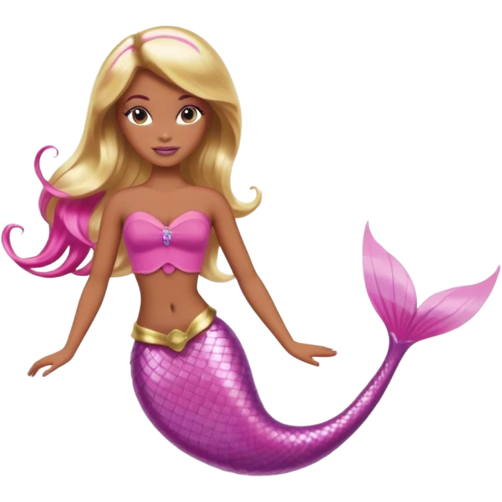 Brown skin blonde hair barbie mermaid with pink tail and pink highlights in hair  emoji
