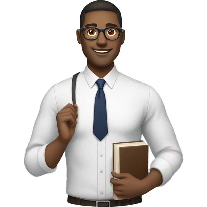 A modern man with specs white shirt and  navy blue tie and book in hand emoji