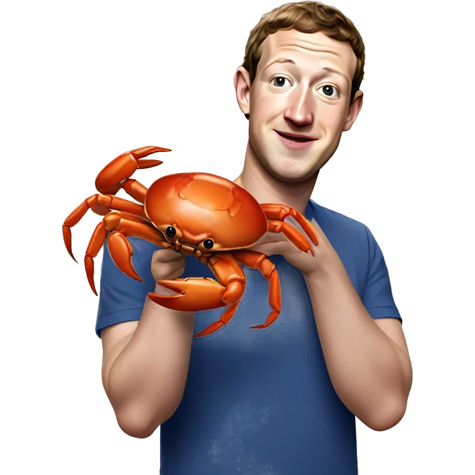 mark zuckerberg holding a crab emoji