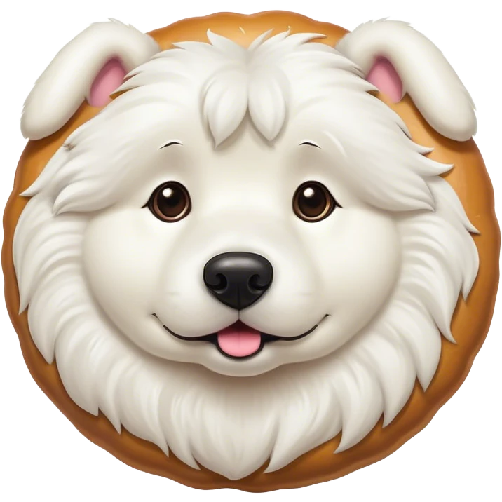 Giant fluffy white dog turned into a doughnut emoji