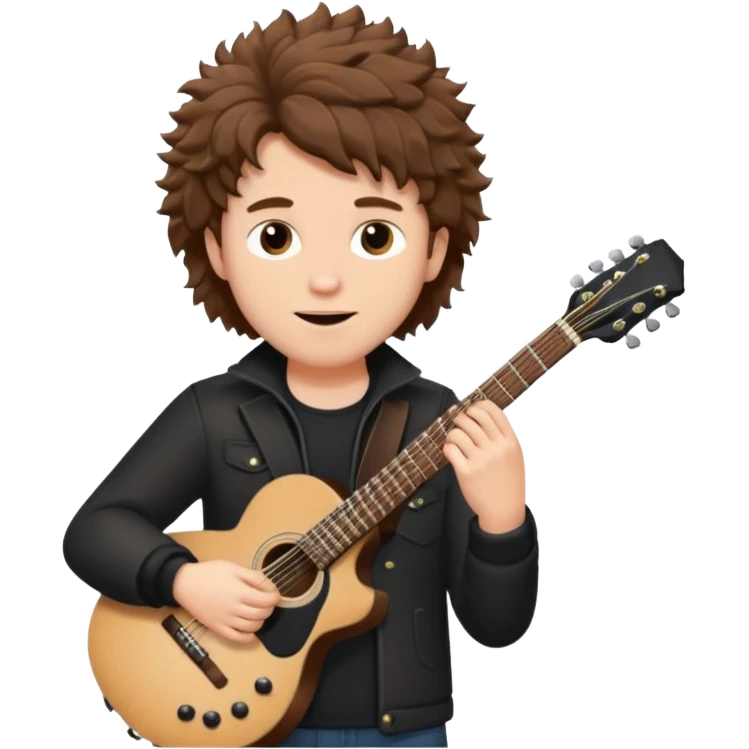 white Guy with brown fluffy hair playing a black guitar emoji