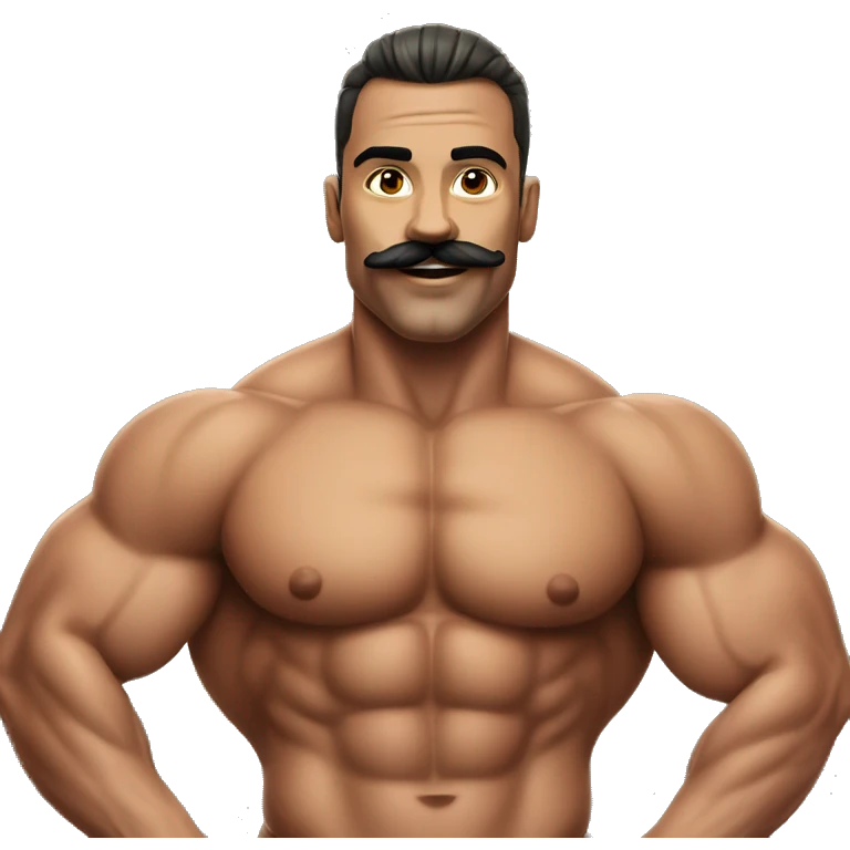 Muscular gay bodybuilder with mustache bikini realistic emoji