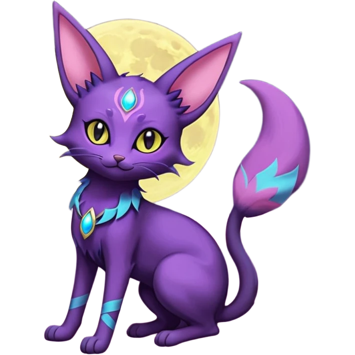 Magical Lunar Celestial Moon-powered Espeon-Umbreon-Purrloin-Delcatty-cat-fusion (full body) emoji
