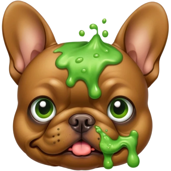 Brown Frenchie dog with green vomit emoji