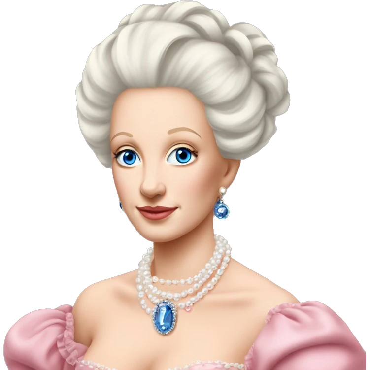 Marie Antoinette blue eyes, fully white pearl choker, only pink dress emoji