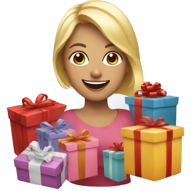 happy blonde woman with a lot of gifts emoji