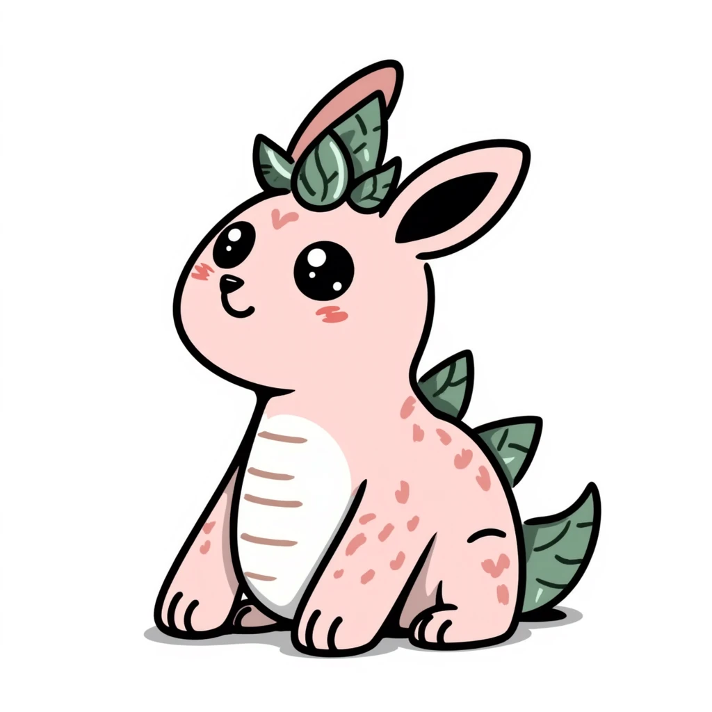 Kawaii bunny plant dragon with tiny spikes, extremely cute, giant sparkly eyes, blushing cheeks, pastel colors, small mouth, adorable expression emoji
