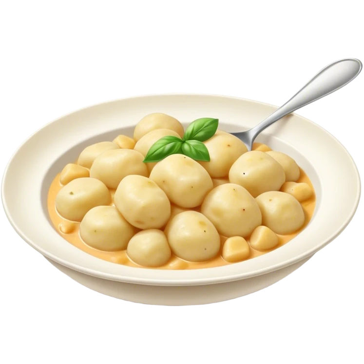 Cinematic Realistic Gnocchi Dish Emoji, showcasing tender potato dumplings in a light sauce rendered with soft textures and inviting, natural lighting. emoji