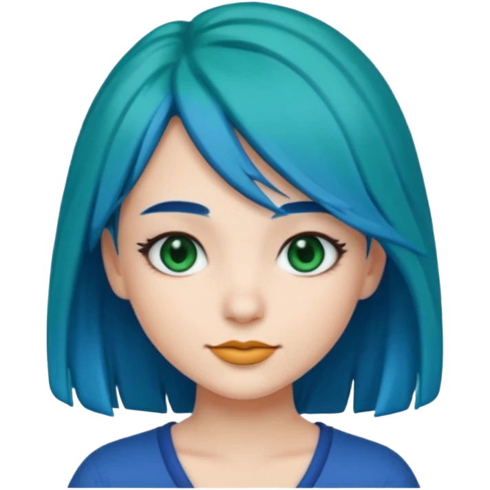 Emoji girl Emerald blue hair, fair skin, and black eyes emoji