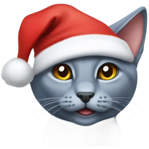 Running Russian blue cat wearing a Santa hat  emoji