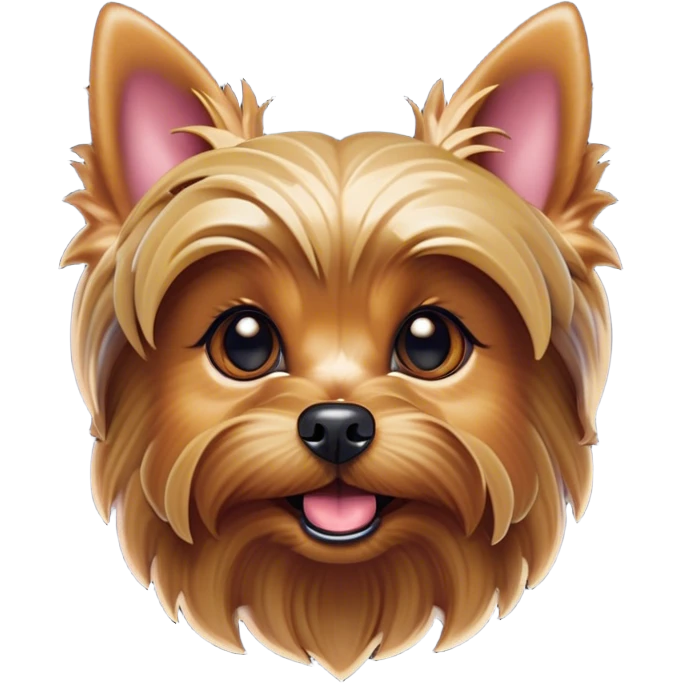 Cinematic Comical Yorkshire Terrier Portrait Emoji, Head tilted dramatically with an exaggeratedly surprised, comical expression and wide, expressive eyes, featuring a perky, well-groomed fur in rich hues, simplified yet hilariously detailed, glowing with a bold, sassy radiance, high shine, exuding playful mischief and cheeky terrier attitude, styled with a soft glowing outline, capturing the essence of a Yorkshire Terrier that appears ready to comically dash out of the frame! emoji