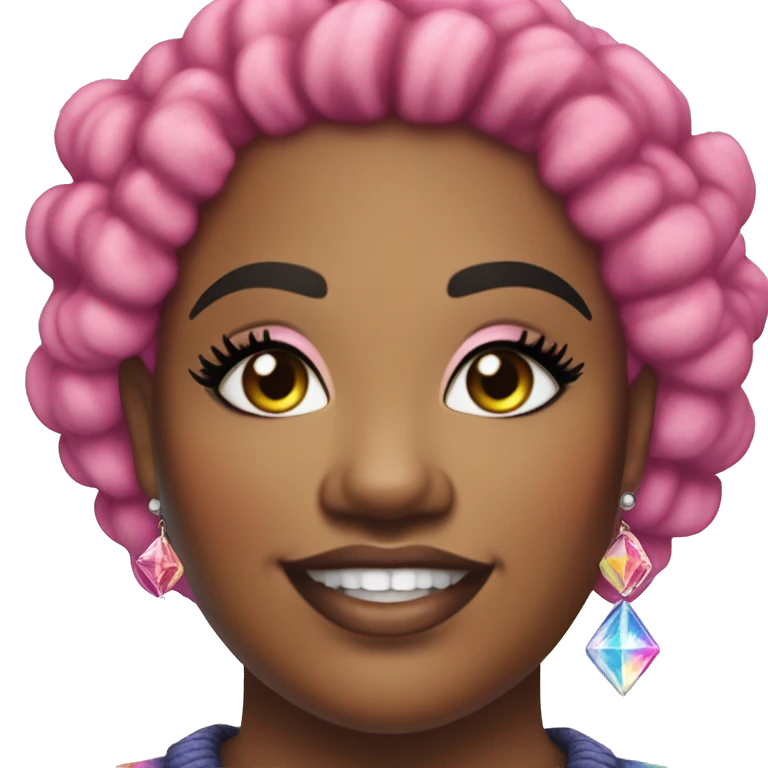 Large Plus size black woman with pink curly pixie cut hair and a rainbow tie dye sweater , and diamond stud earrings  emoji
