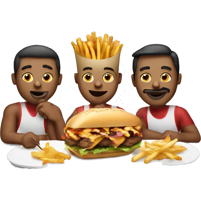three men enjoyig kebab with fries emoji