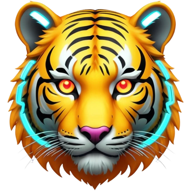 Cyberpunk tiger with neon lights and implants emoji
