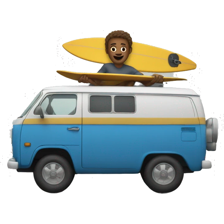 Guy surfing with old van behind him  emoji