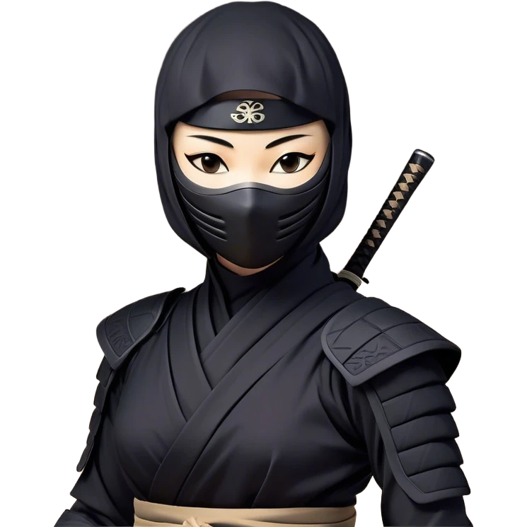 Clash of Clans aesthetic: Beautiful and Majestic Ninja Portrait Emoji, Rendered in serene poise with a gentle, confident smile and a refined masked visage, showcasing a sleek, artfully poised figure exuding calm and determined elegance in natural skin tone, Simplified yet exquisitely endearing features, highly detailed, glowing with a soft, drowsy nocturnal light, high shine, relaxed and utterly noble, stylized with an air of timeless stealth, soft glowing outline, capturing the essence of a majestic ninja whose graceful presence inspires epic covert adventures! emoji