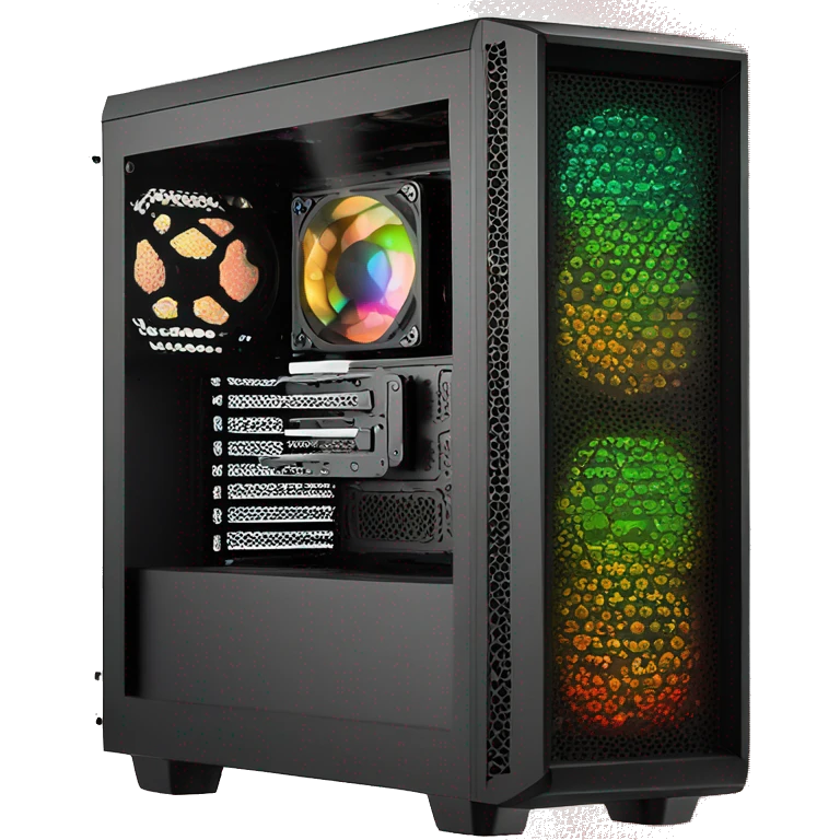 Black gaming PC RGB mid-tower case with glass side panel emoji