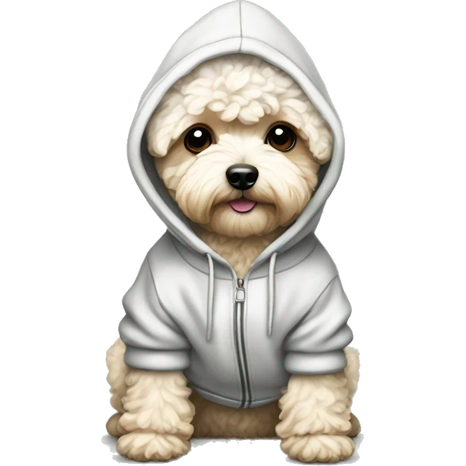 Maltipoo wearing a hoodie emoji