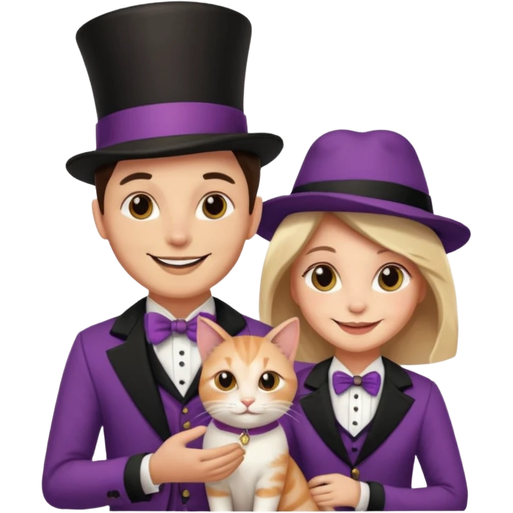 magician couple and their pet cat emoji