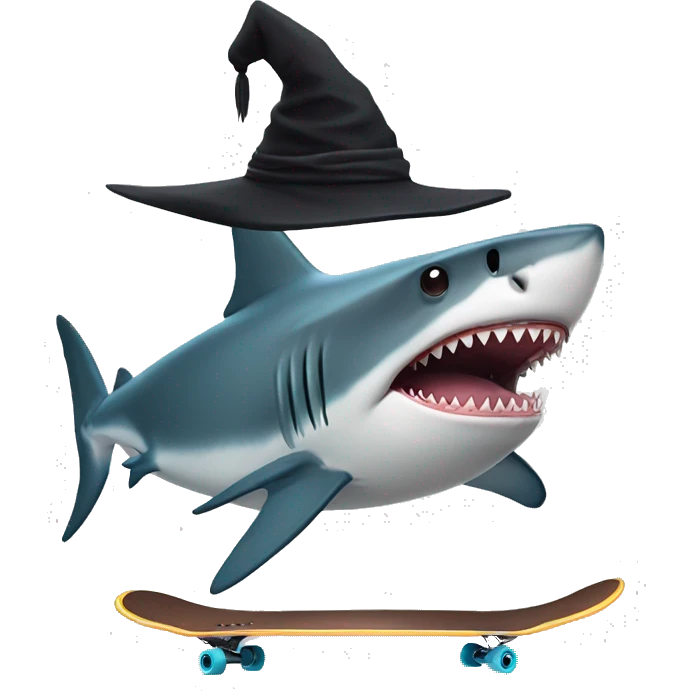 shark with witch hat and skateboard emoji