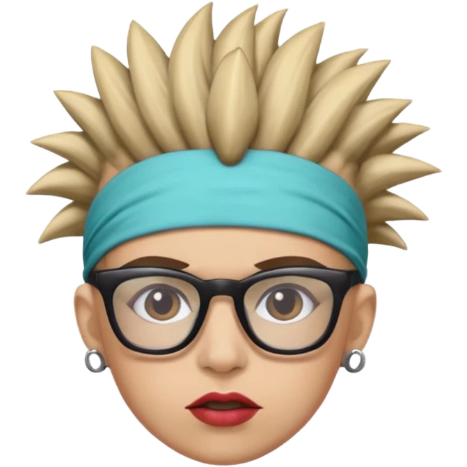 extreme mohawk person face headband glassess excessive makeup emoji