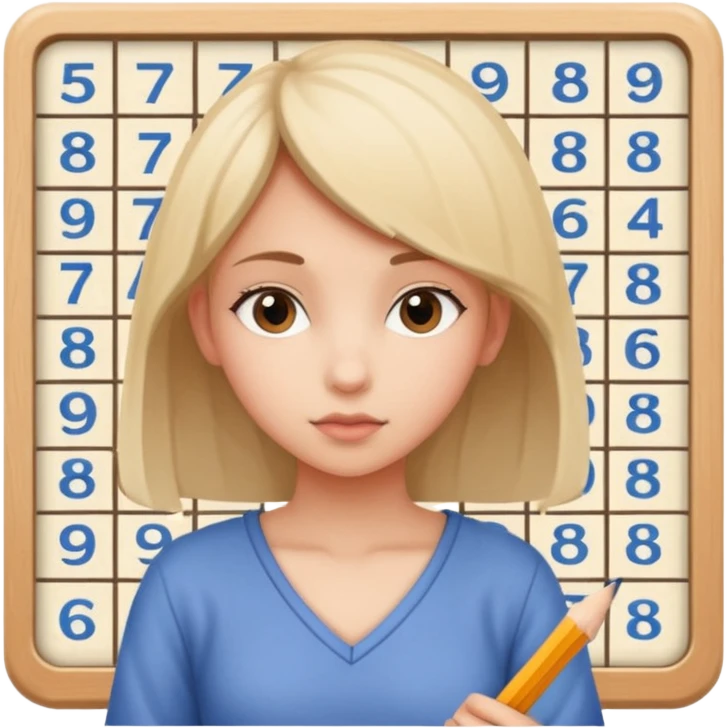 Girl Sudoku Problem-Solving on the new paper, back side view. emoji