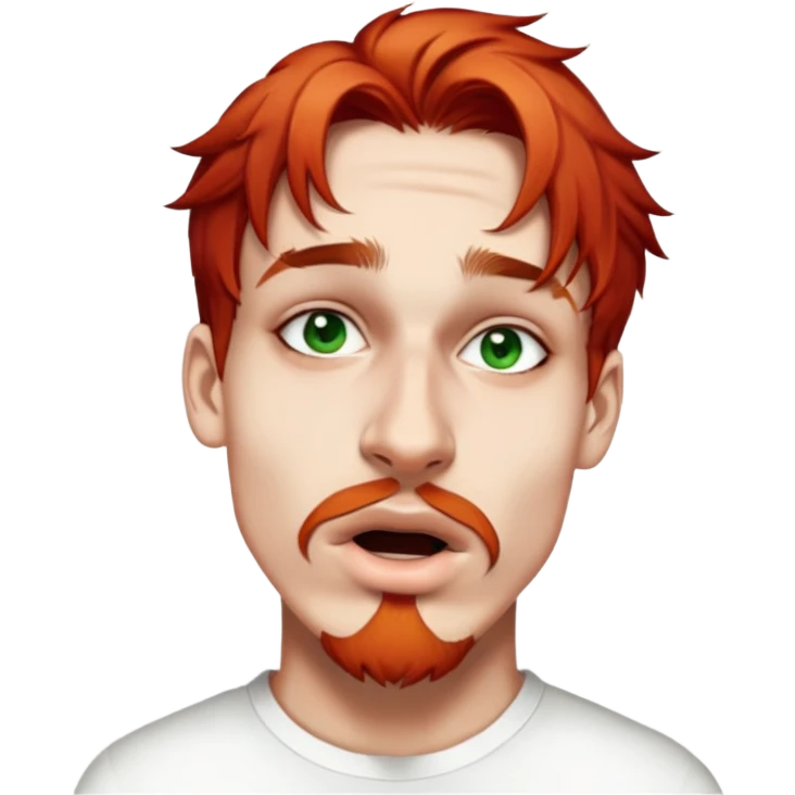 male, wearing white shirt, septum piercing, dark green eyes emoji