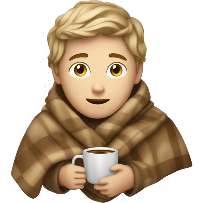 White boy with blanket and coffee  emoji