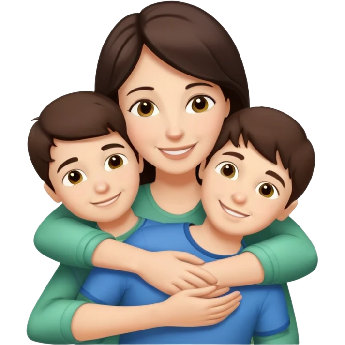 Brunette mom hugging 3 sons  emoji