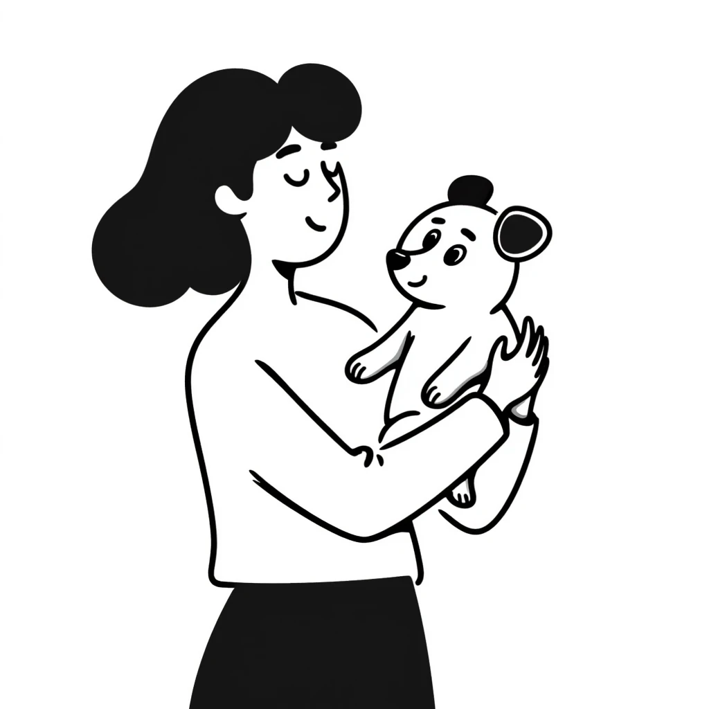 black haired woman holding a puppy emoji