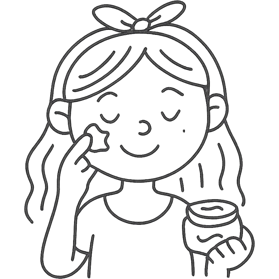 girl making skincare, hand-drawn outlined icon, playful lines emoji