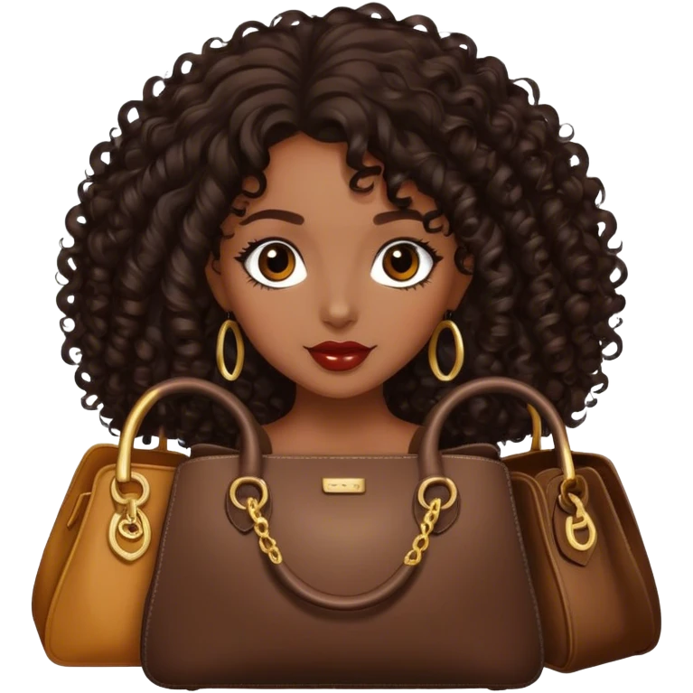 Rich dark brown girl with dark brown mid-length curly hair expensive bags  emoji