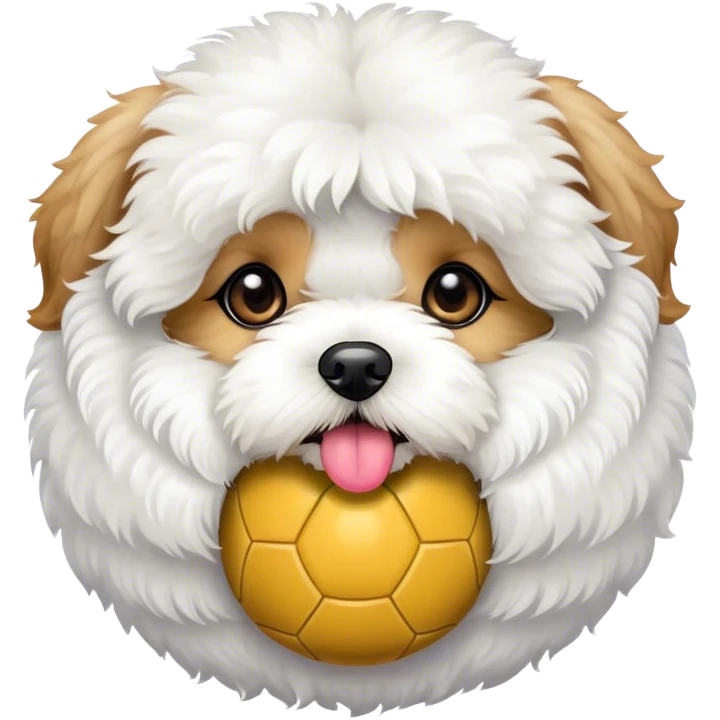 Maltipoo with a ball in his mouth emoji