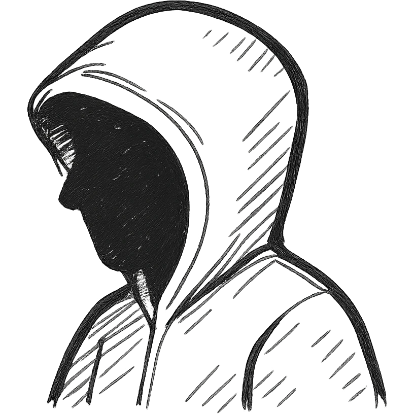 silhouette of a hooded hacker, mysterious, side profile, no background emoji