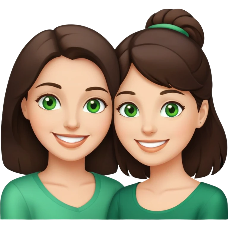 Happy Mom and daughter, brunettes, green eyes emoji